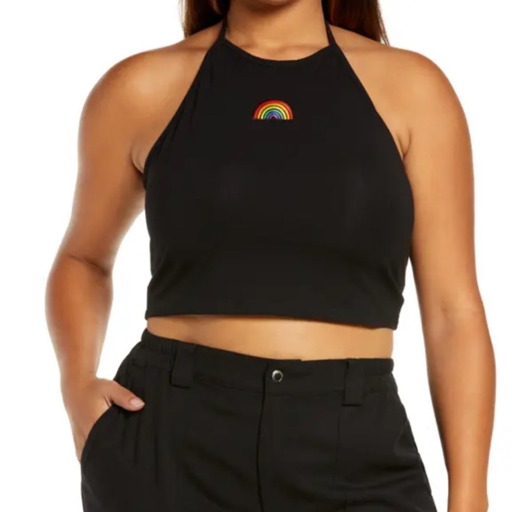 Nordstroms BP HALTER CROP TOP IN BLACK RAINBOW